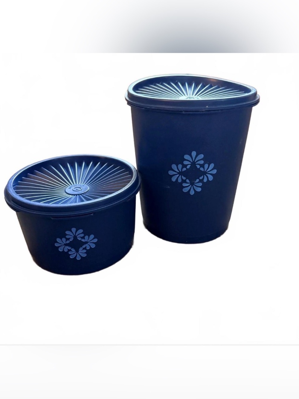 Vintage Tupperware Blue Servalier Canister Set – 3 Pieces with Lids